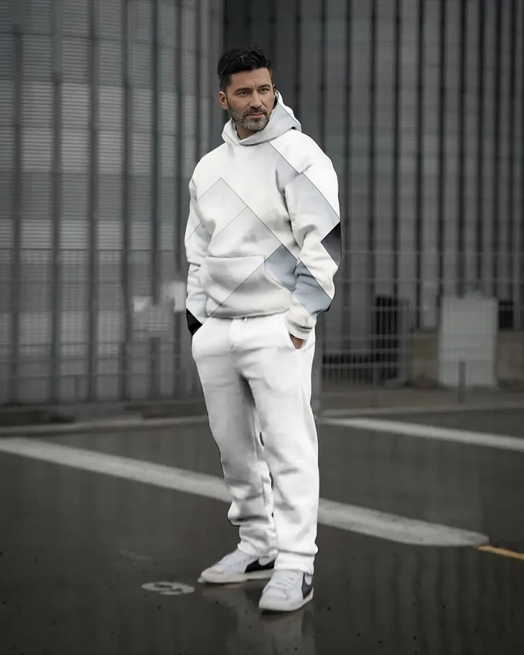 Men's Colorblock Printed Hoodie Set 212