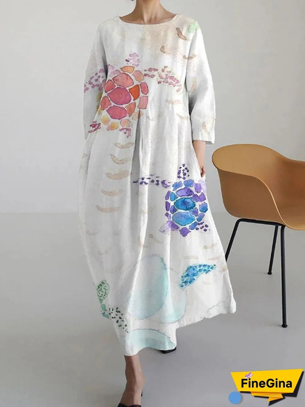 Women's Casual Dress Cotton Linen Dress Scoop Neck Long Sleeve A Line Dress Maxi long Dress