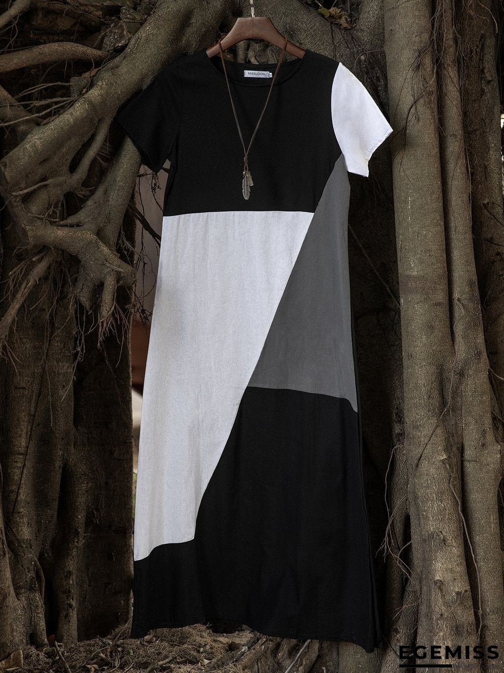 Casual Color Block Midi A-line Tee Dress | EGEMISS