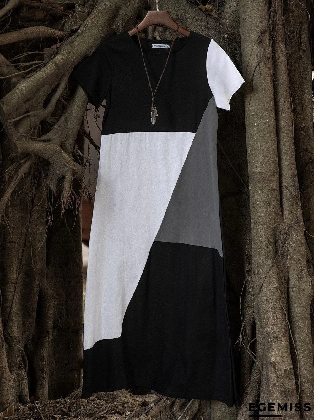 Casual Color Block Midi A-line Tee Dress | EGEMISS