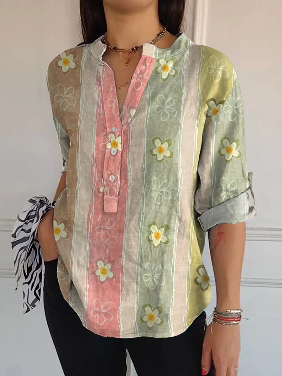 Women's   Flowers  Print Casual Long Sleeve Comfortable Cotton Shirt