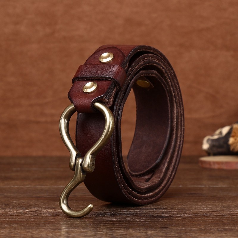 Leather Thickened Cowhide Belt Vintage Brass Buckle Cool Guy Belt DANRRIO.COM DANRRIO