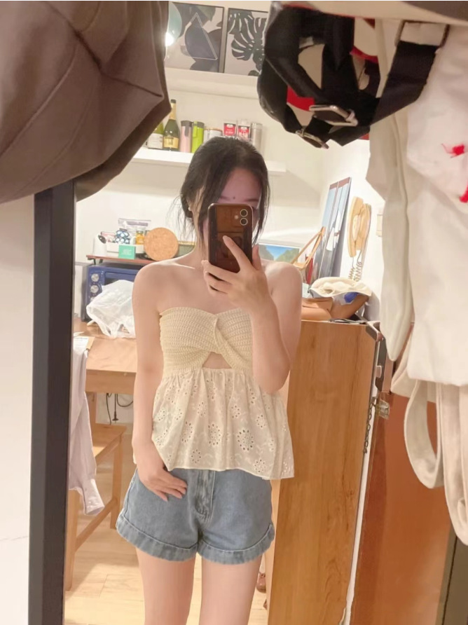 Ootddress White Tube Top Knit Twist Crop Top Women Elegant Lace Mesh Strapless Corset Top Korean Sexy Streetwear Cute Chiffon Blouse