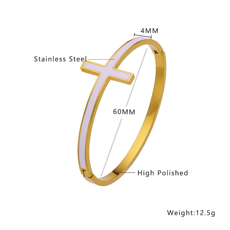 Casual Vintage Style Commute Cross 304 Stainless Steel 18K Gold Plated Titanium Steel Bangle In Bulk