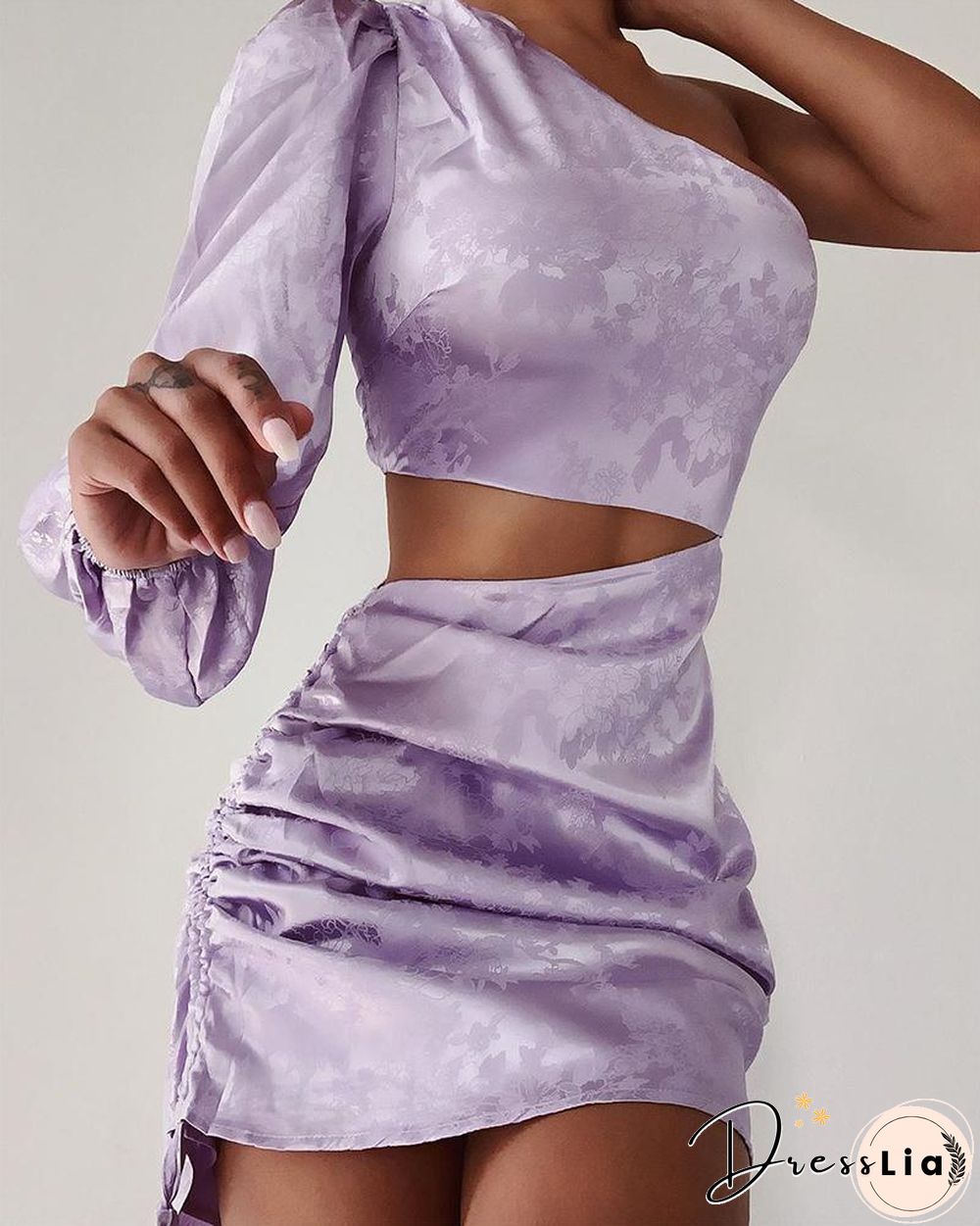 Floral One Shoulder Satin Dress P11827