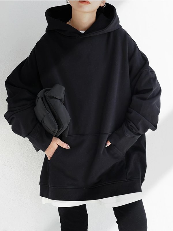 Casual Loose Split-Joint Solid Color Hoodies