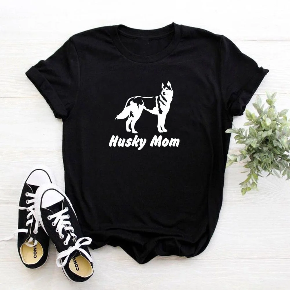 FUNNY cute Husky Mom print cotton t shirts for woman doglover Graphic Tees summer casual Tops Female plus size woman's clothing