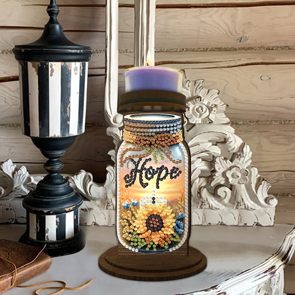 Wooden Hope Candle Bottle 5D DIY Diamond Painting Candle Holder Decor for Adults