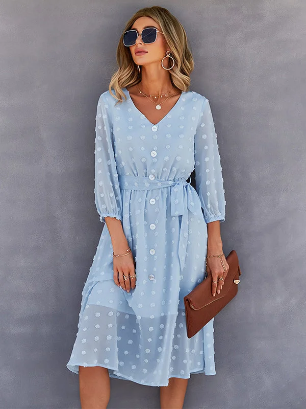 Casual Loose A-Line Buttoned Midi Dresses