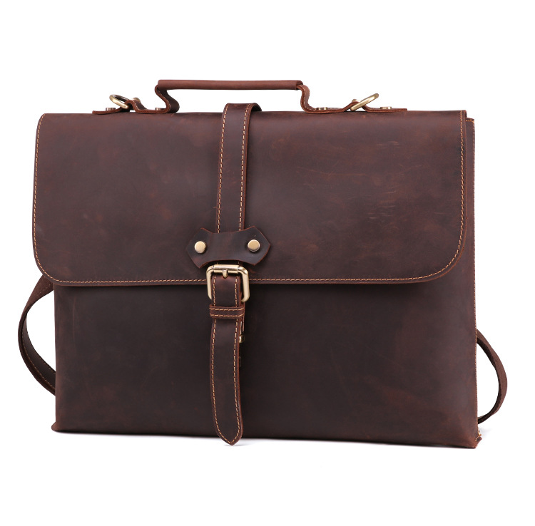 Rustic distressed leather crossbody bag , slim leather computer laptop bag for men , brown leather shoulder messenger bag