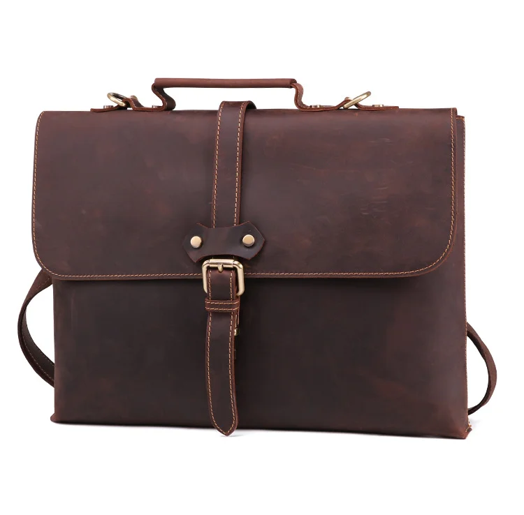 Rustic distressed leather crossbody bag , slim leather computer laptop bag for men , brown leather shoulder messenger bag