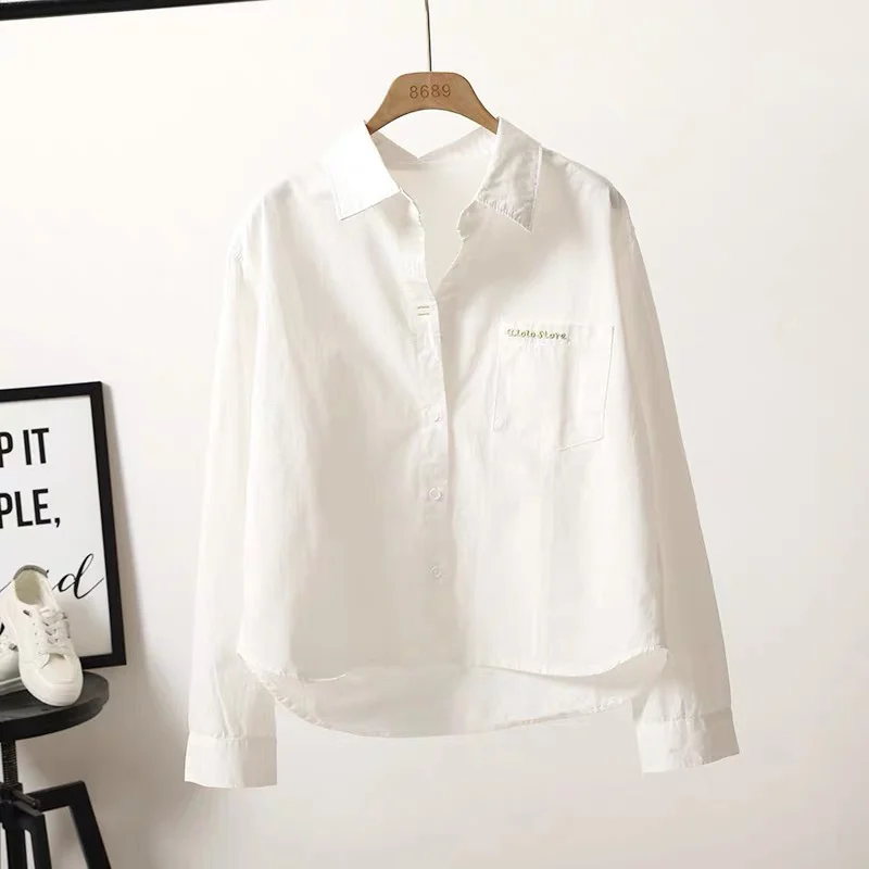 Athvotar Athvotar Shirt Women 2025 Spring And Autumn Fashion Embroidered Letter Pocket Loose Casual Shirt Women Casual Shirt