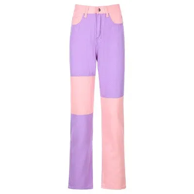 Patchwork Jeans Women Straight Pants High Waist Denim Baggy Jeans Streetwear Distressed Woman Jeans Vaqueros Mujer 2020
