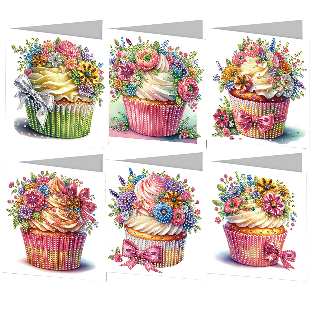 6pcs DIY Dessert Diamond Art Greeting Cards 5D Rhinestone Arts Birthday Card