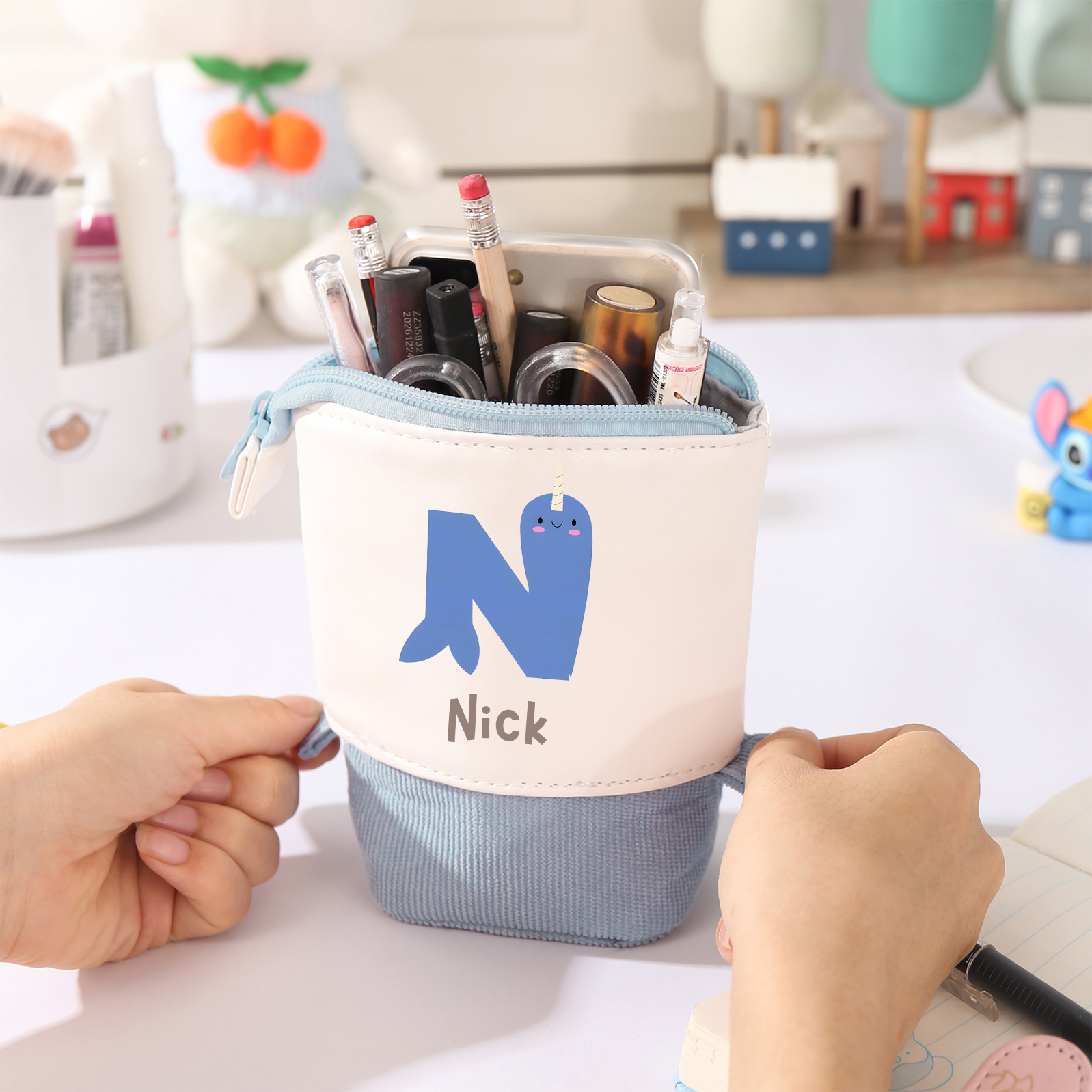 Personalised Pencil Case Custom Name & Letter Animals Pen Pouch Back To School Gift for Kids