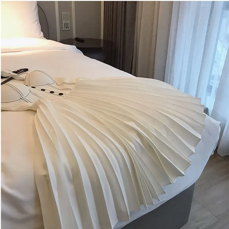 Uveng Women's Summer 2022 Pleated Dress Elegant Luxury Tube Dress Backless Single-breasted High Waist Party Spaghetti Strap Jupe