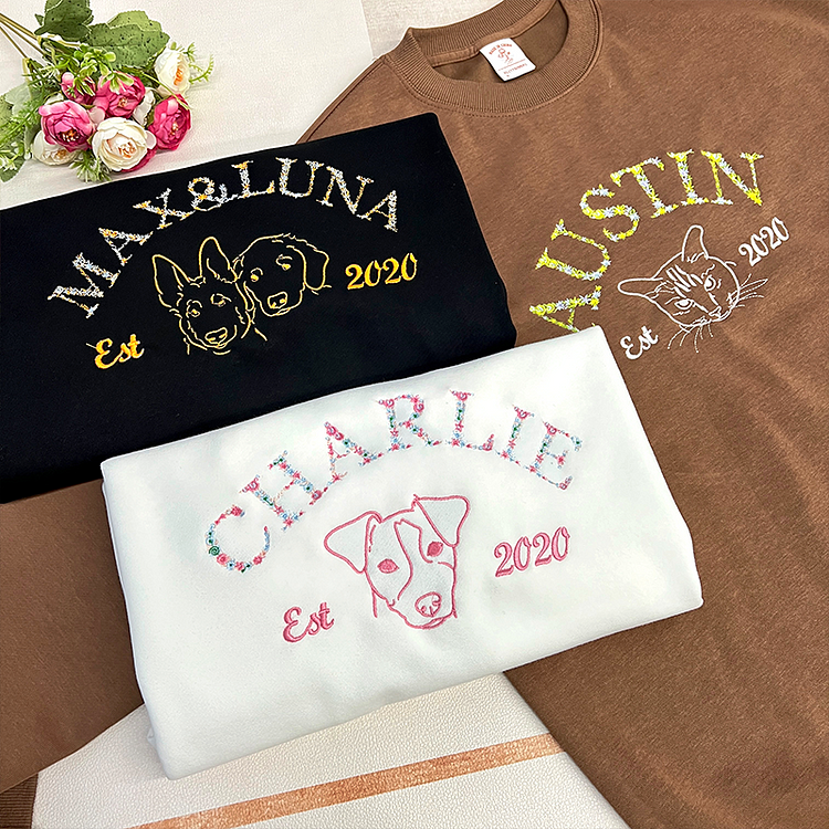 Floral Custom Embroidered Dog Sweatshirt Hoodie T-shirt