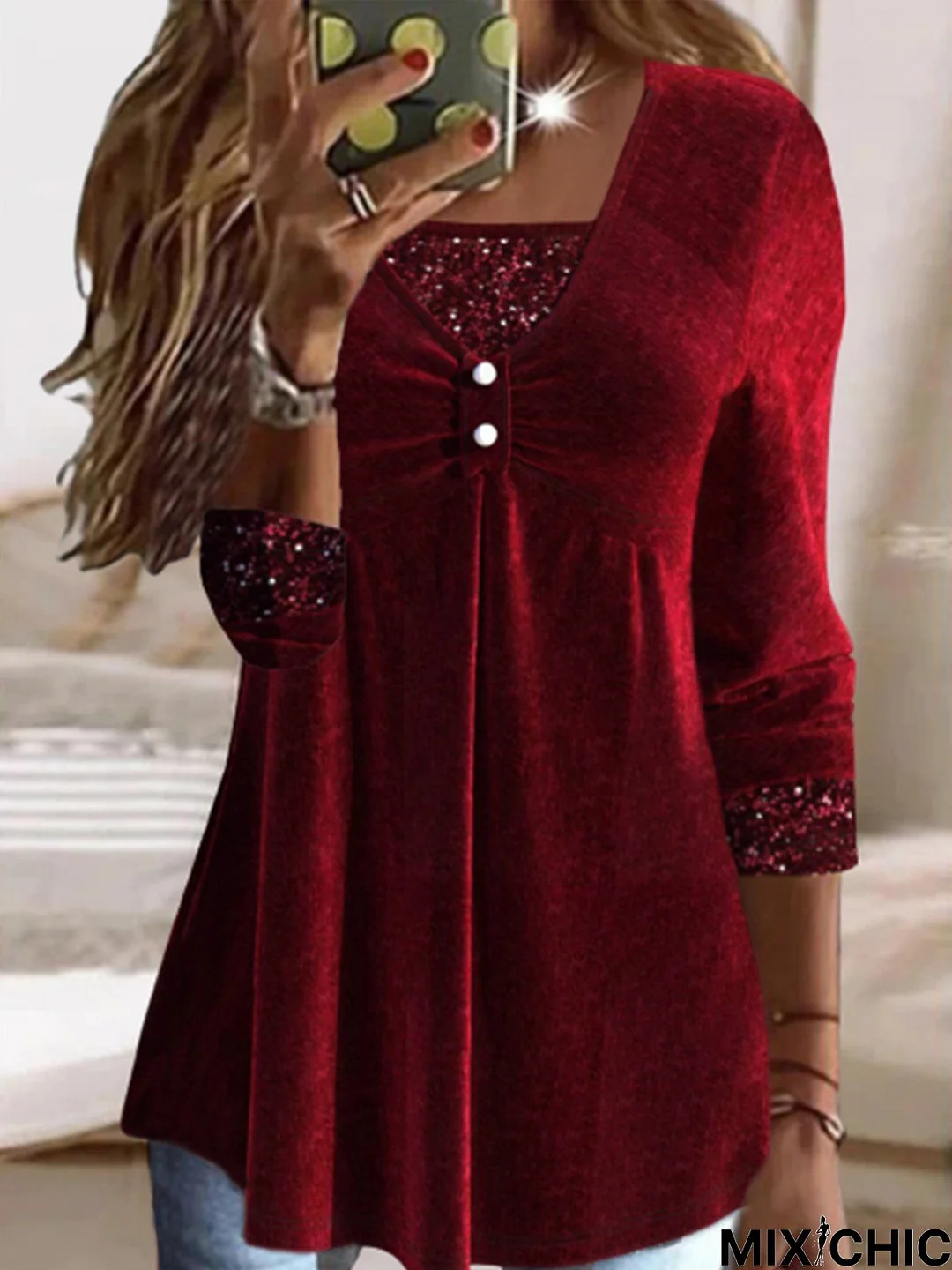 Plain Party Long sleeve Velvet Top