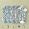 Summer Light Green Floral Women Short Socks 10 Pairs