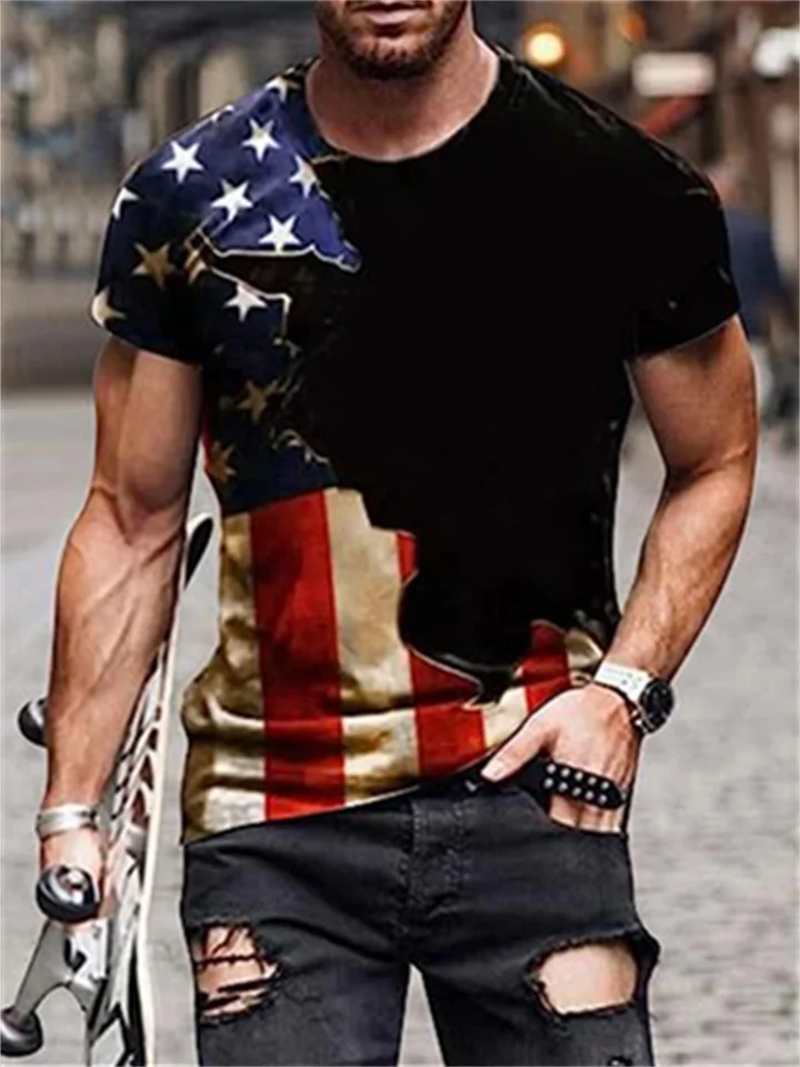 Men's Printed Short Sleeve Summer Round Neck T-Shirt Red Black White | 168DEAL