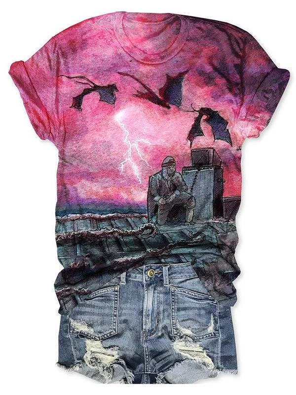 Eddie HellFire Print Crew Neck Casual T-Shirt