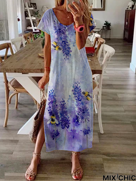 Boho Short Sleeve Lavender Dress