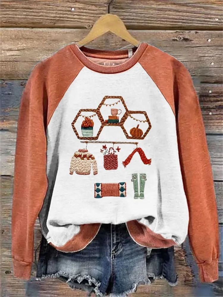 Women's Fall Cozy Season Print Raglan Sleeve Sweatshirt 