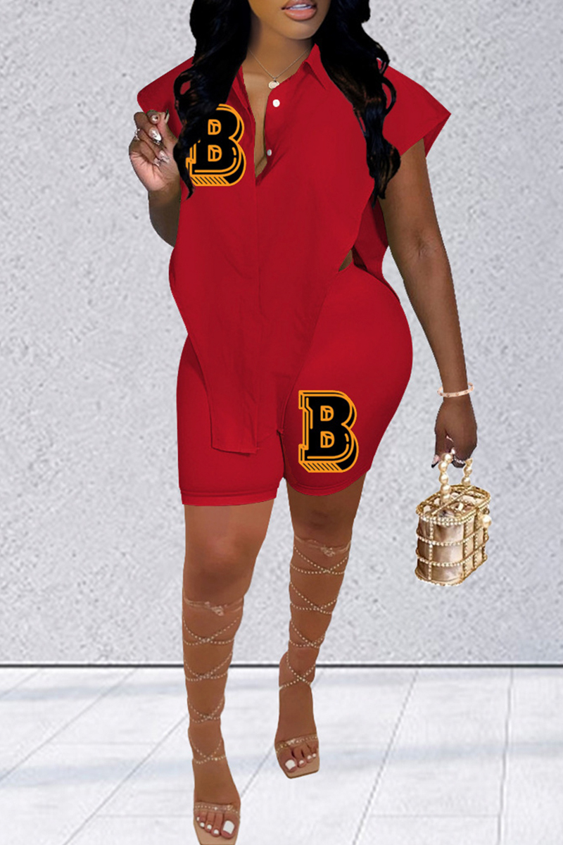 Pink Fashion Casual Letter Print Asymmetrical Turndown Collar Sleeveless Two Pieces