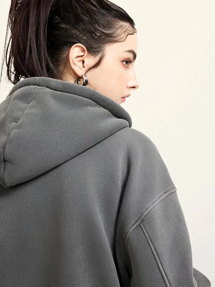 Brownm Zip-Up Cropped Hoodie