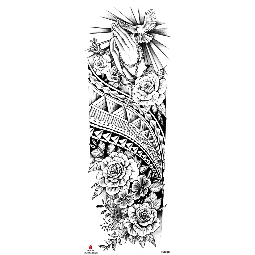 Sdrawing Arm Temporary Tattoo Wolf Lion Fish Horns Geometric Man Body Leg Rose Flower Phoenix Waterproof Sticker Cool Women Tatoo