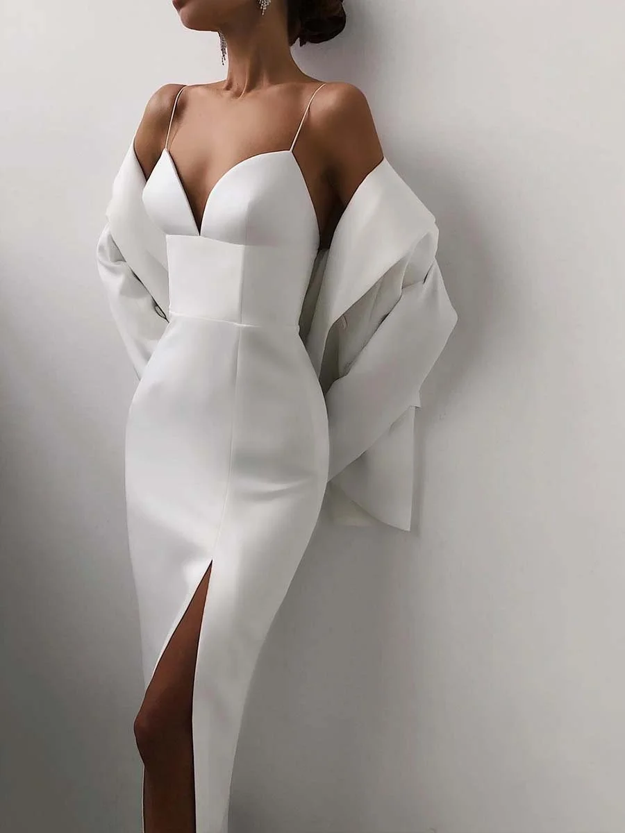 Fashion Sling Side Slit Tight-fitting Multi-color Mid-length Gown