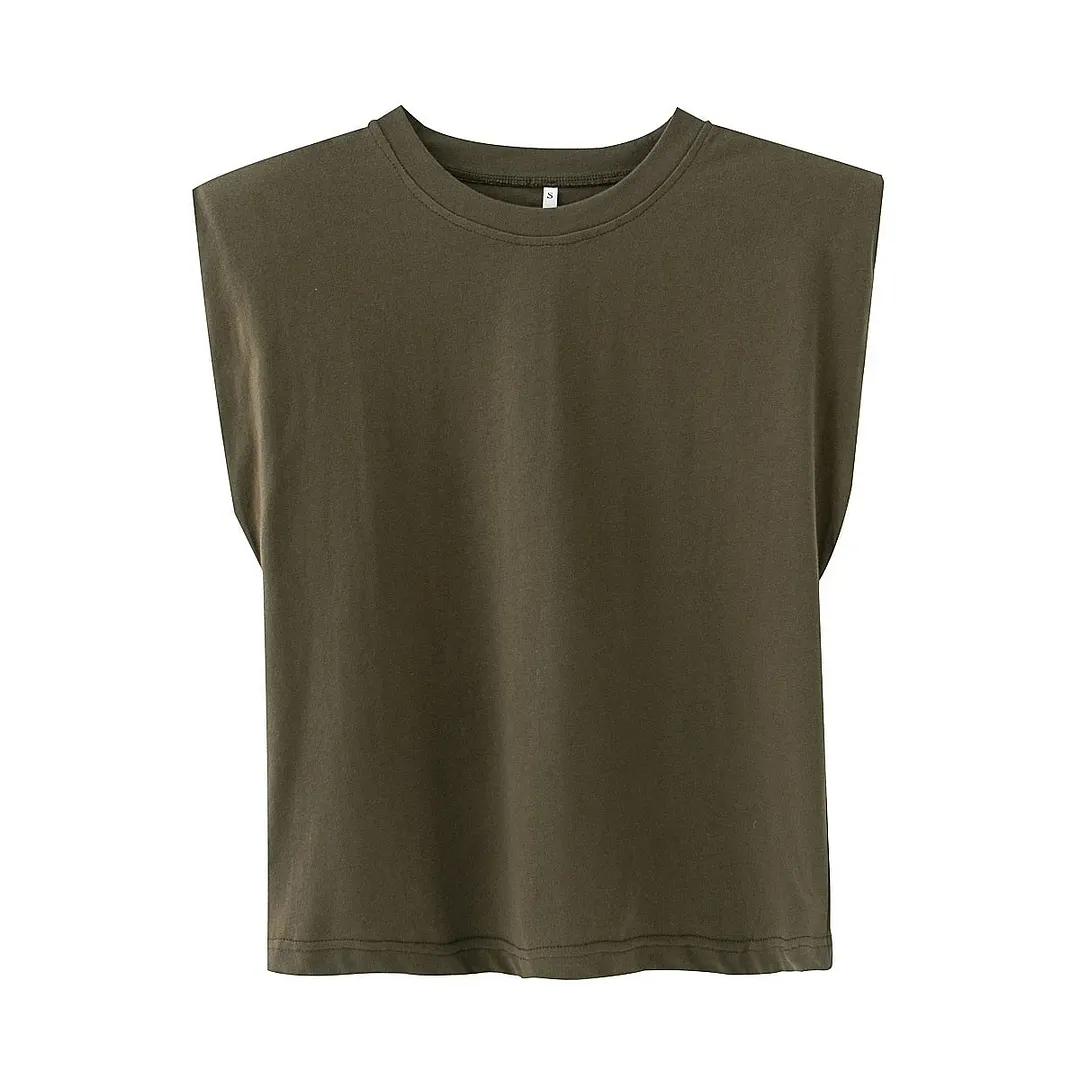 ZA Women's Vests White Sleeveless Tshirts Female Blouses Oversize Padded Shoulder Ladies Streetwear T-shirts 2021 Summer Tee