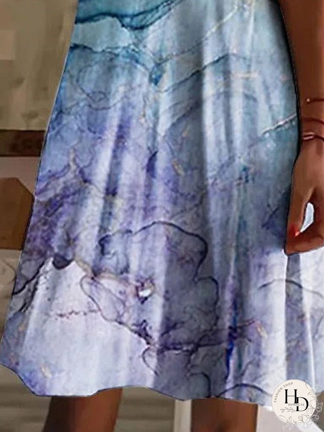 Casual Dress Shift Dress Print Dress Ombre Print Scalloped Neck Mini Dress Active Fashion Outdoor Daily Short Sleeve Regular Fit Blue Spring Summer S M L XL XXL for Women