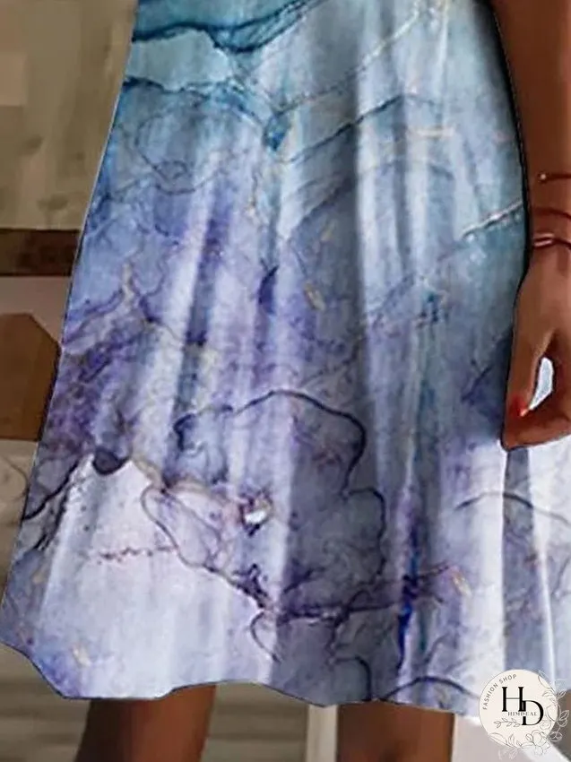 Casual Dress Shift Dress Print Dress Ombre Print Scalloped Neck Mini Dress Active Fashion Outdoor Daily Short Sleeve Regular Fit Blue Spring Summer S M L XL XXL for Women