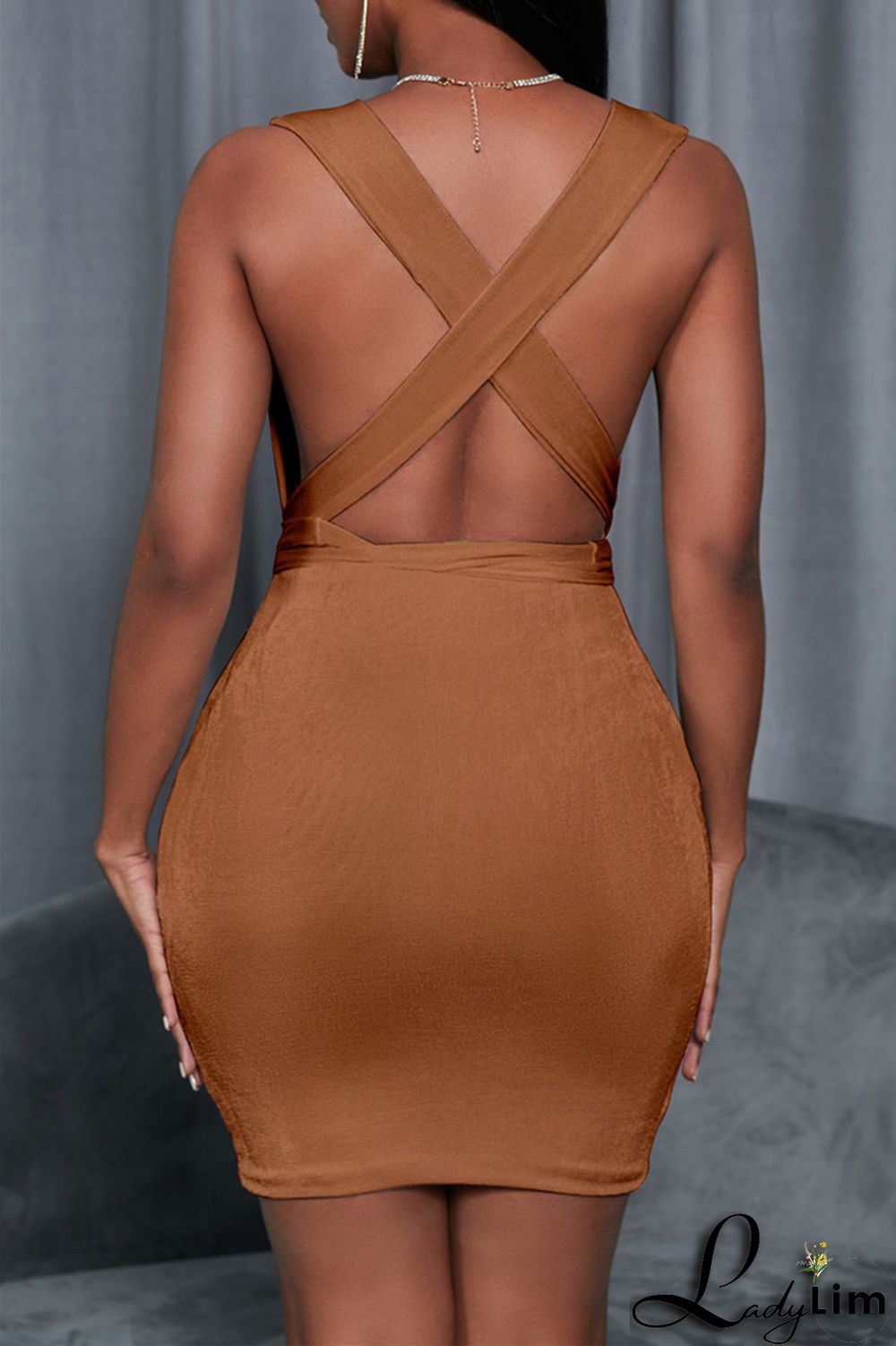 White Fashion Casual Solid Backless V Neck Sleeveless Dress