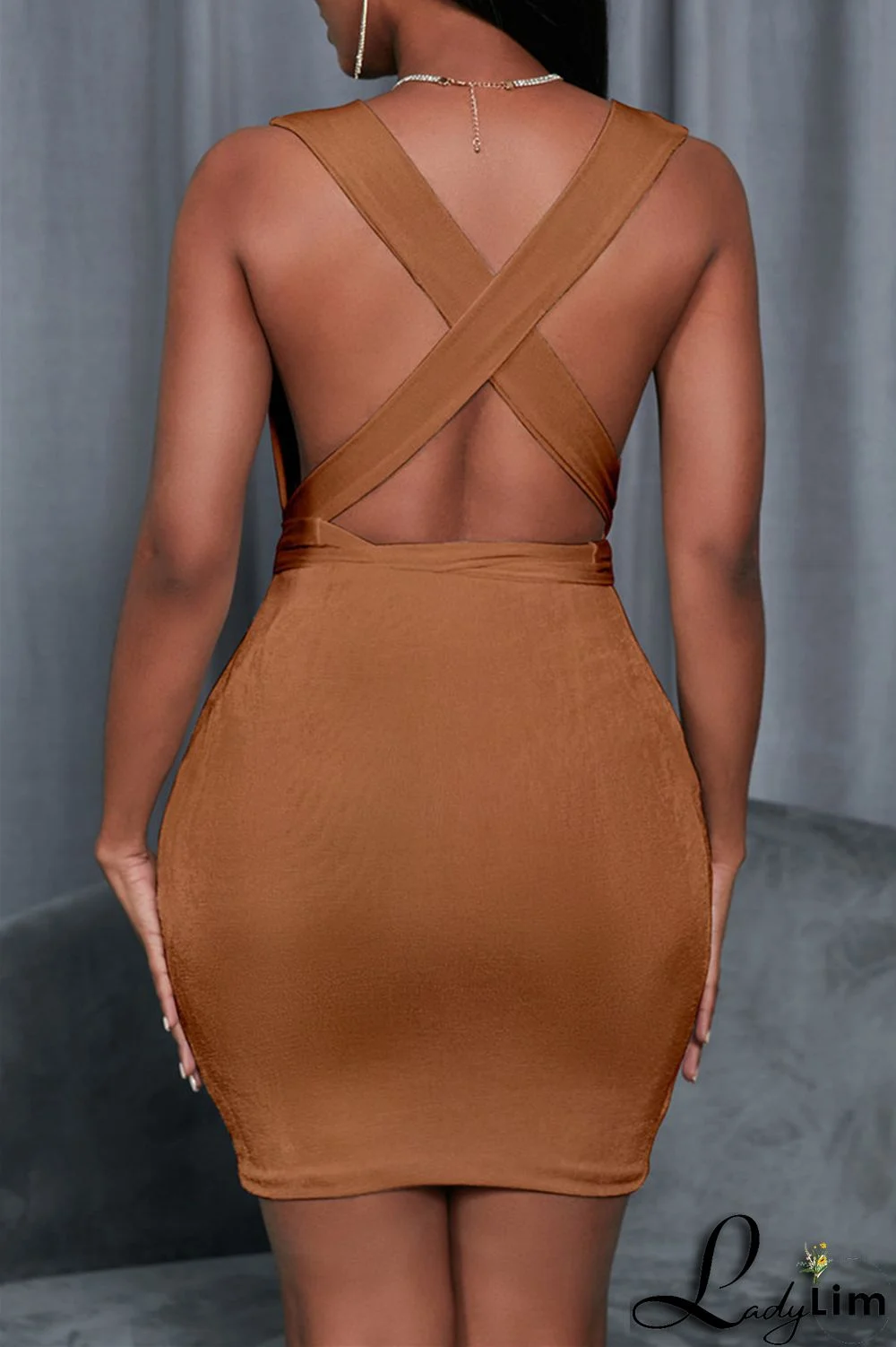 White Fashion Casual Solid Backless V Neck Sleeveless Dress