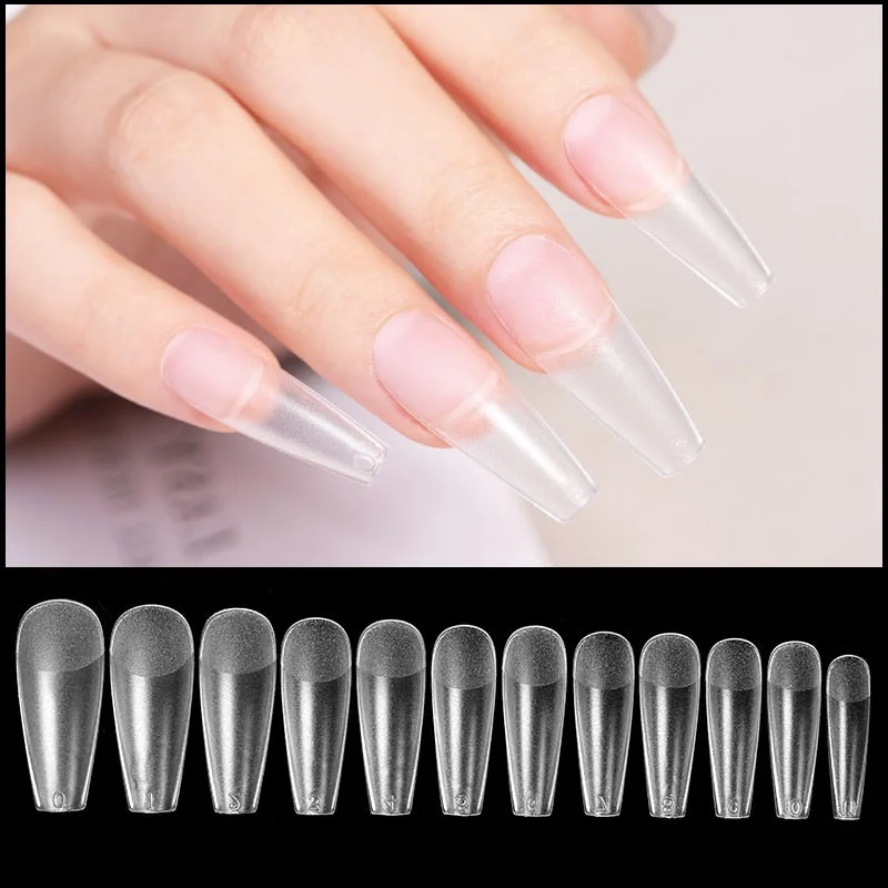 24Pcs False Nail Tips Clear Half Cover Fake Nails Matte Ultra-thin Artificial Nail Art Coffin Long Tips Manicure DIY-Nail Inspo