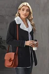 Women's Winter Black Lapel Collar Button Fleece Jacket