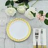 10 Pack | White 7.5" Gold Buffalo Plaid Rim Plastic Dessert Plates, Round Appetizer Salad Plates W/Checkered Rim