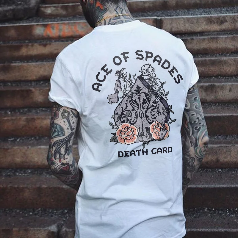 Ace Of Spades Death Card Skull Vine Printed Men's T-shirt -  