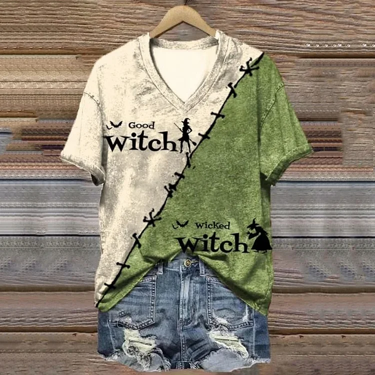 VChics Good Witch Halloween Graphic V-Neck T-Shirt