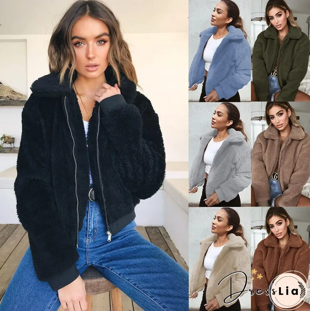 Womens Autumn and Winter Warm Fleece Jacket Top Clothing Wool Coat Women Vintage Camel