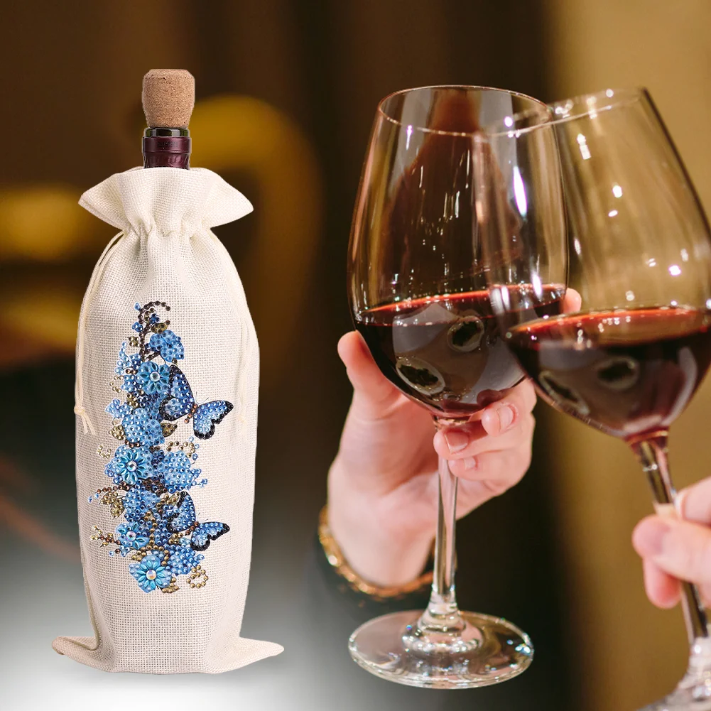 4pcs DIY Diamond Painting Wine Bag Rhinestones Liquor Bottle Cover (Butterfly)