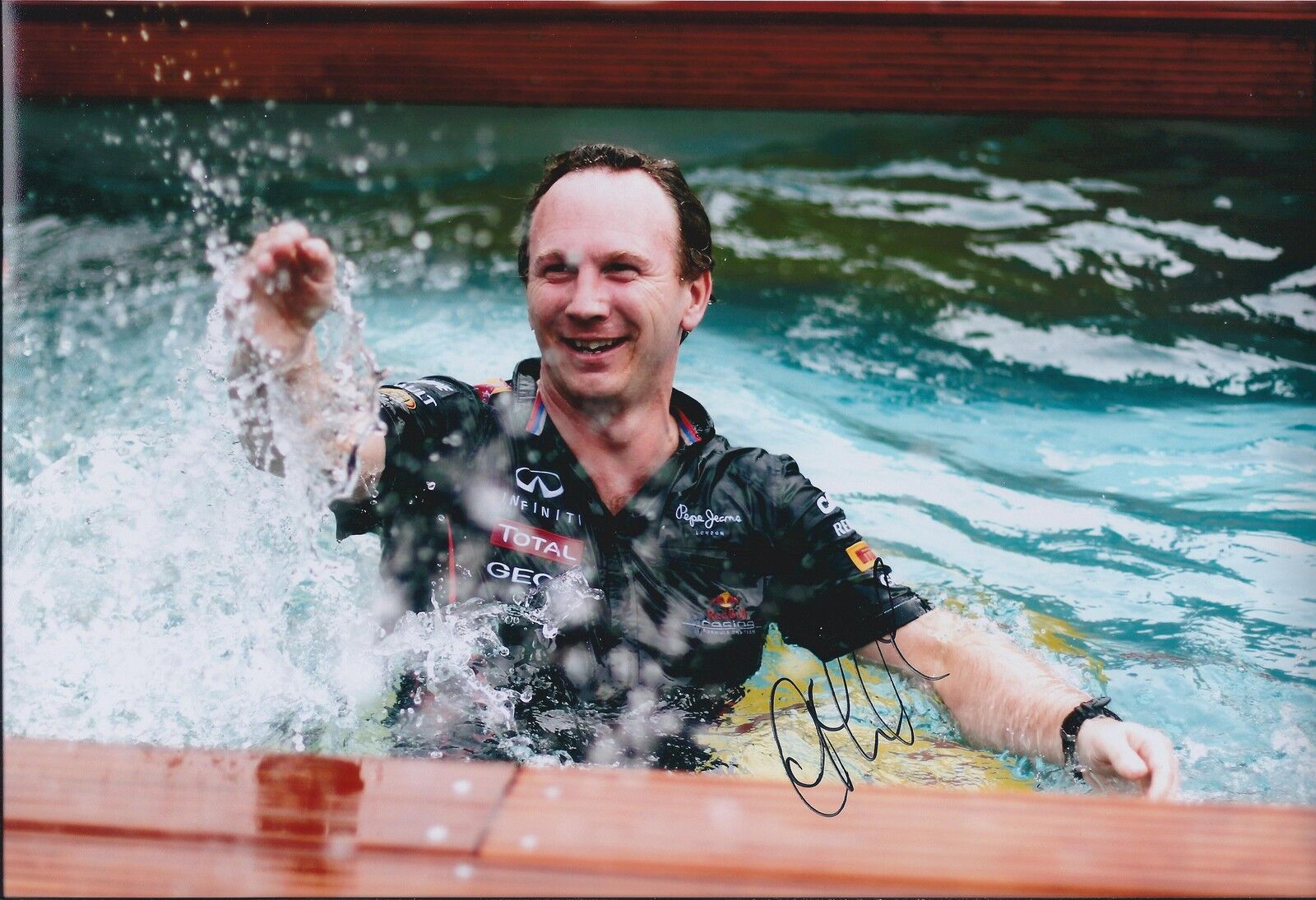 Christian Horner SIGNED Red Bull Swimming Pool AUTOGRAPH 12x8 Photo Poster painting AFTAL COA