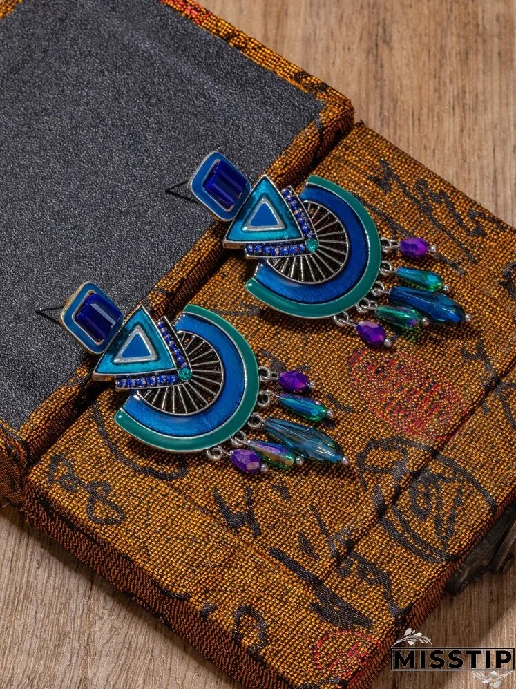 Rhinestone & Bead Decor Geometric Drop Earrings