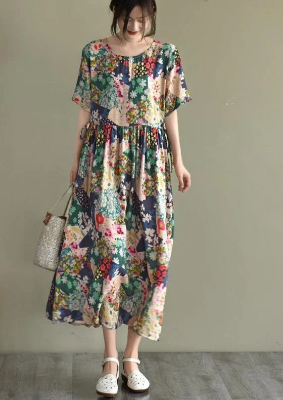 2023 Floral Prints Short Sleeve Summer Loose Dress