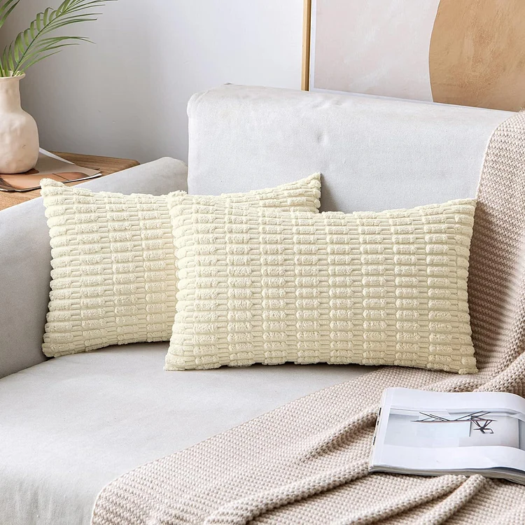 Sanmadrola Throw Pillow Covers Set of 2 Corduroy Decorative Pillow Cases Couch Pillows Soft Boho Striped Cushion Cases Set for Sofa Living Room Couch Bedroom Car