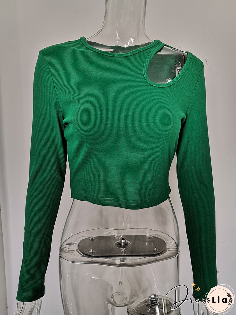 Autumn Winter Ribber Knitted T Shirts Women Green Spring Cut Out White Basic Long Sleeve Crop Tops Casual Tees
