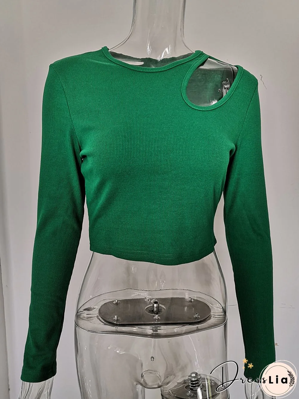 Autumn Winter Ribber Knitted T Shirts Women Green Spring Cut Out White Basic Long Sleeve Crop Tops Casual Tees