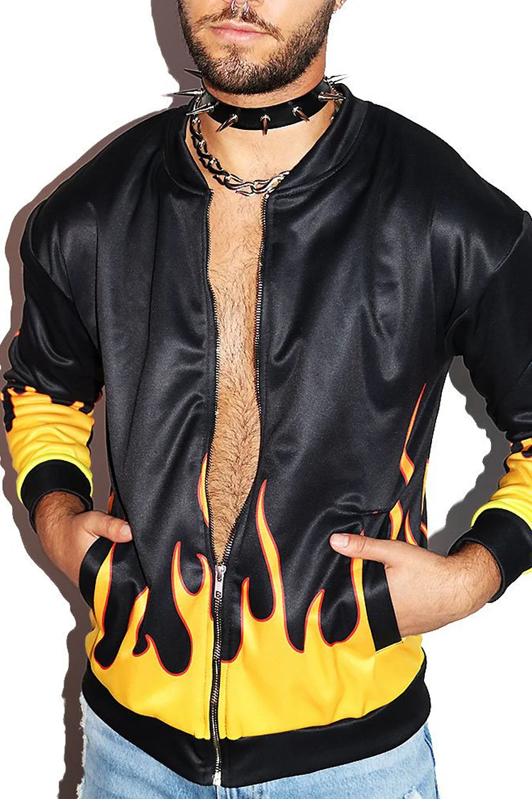 Casual Flamer Print Zipper Jacket [Pre-Order]